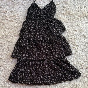 And Now This Black Floral Tiered Spaghetti Strap Dress XS